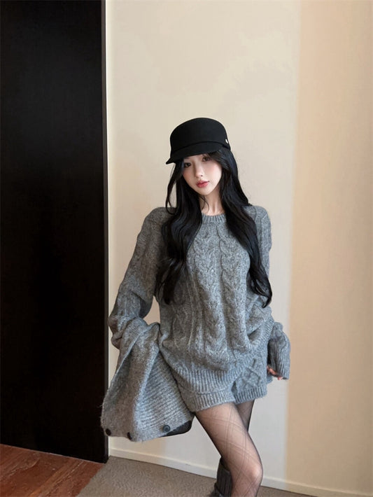 Kelly Designs Vintage Chic Cable Knit Sweater & Shorts Set with Scarf – 3-Piece Set (Instock)