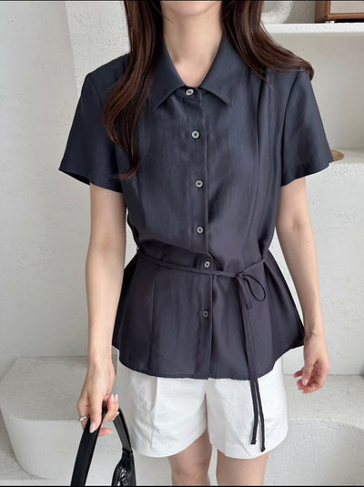Korean APM Collection Side Tie Short Sleeve Shirt - 3 Colors (Instock)
