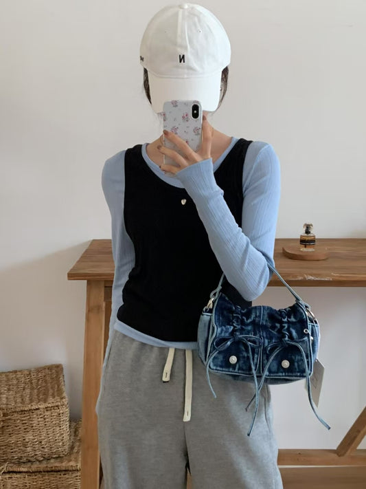 Korean APM Collection Leather Denim Bag (Instock)