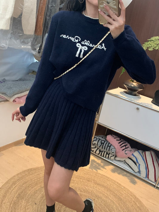 Kelly Designs Round Neck Navy Ribbons Sweatshirt (Instock)