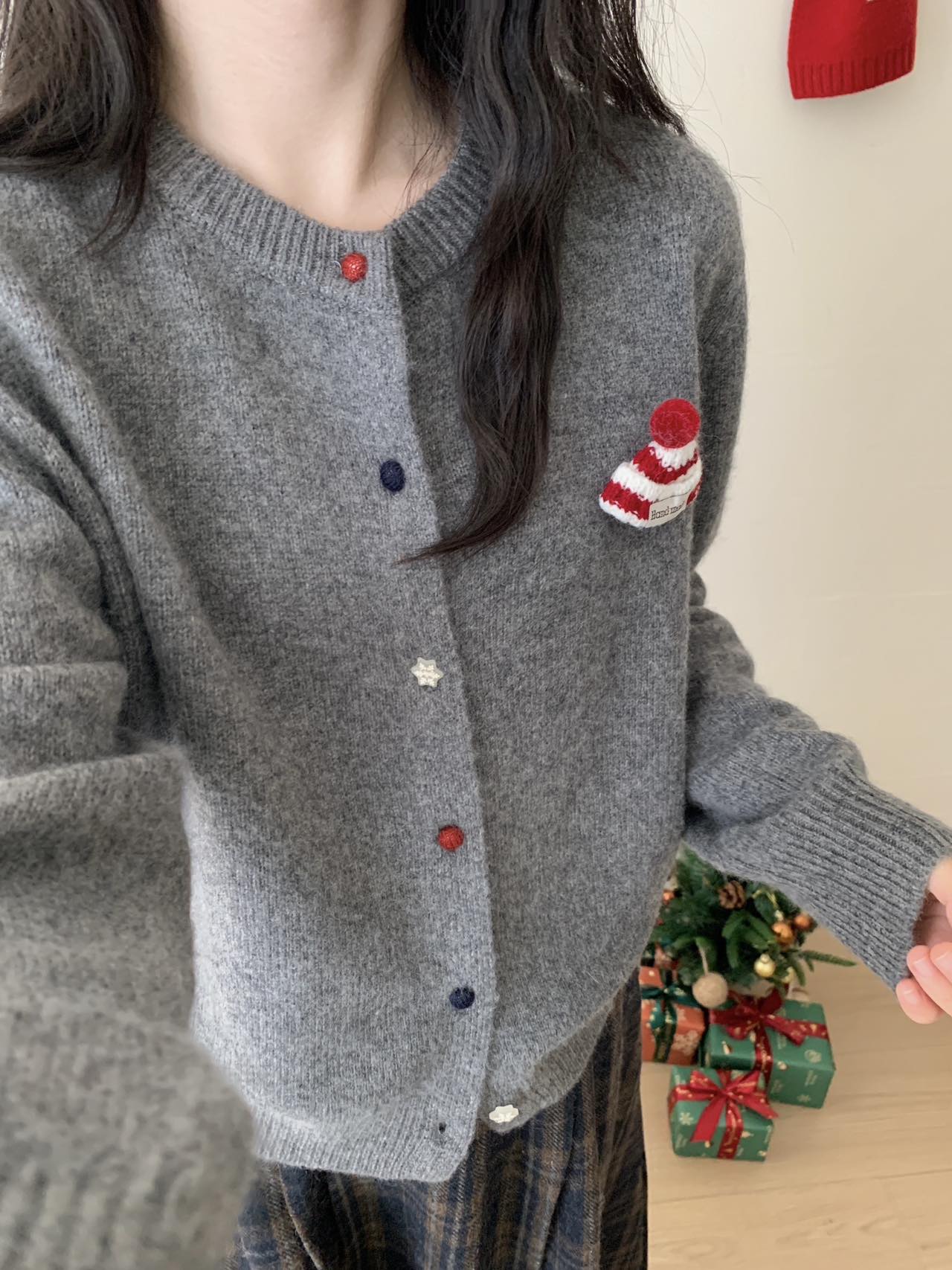 Kelly Designs Holiday Snow Hat Wool Cardigan – Limited Christmas Edition (Instock)