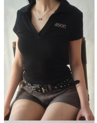 ASON Half Ivy Collar Slim-Fit Tee – Black(Instock)