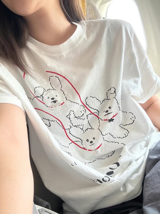 Korean APM Collection Puppies White Tshirt (Instock)
