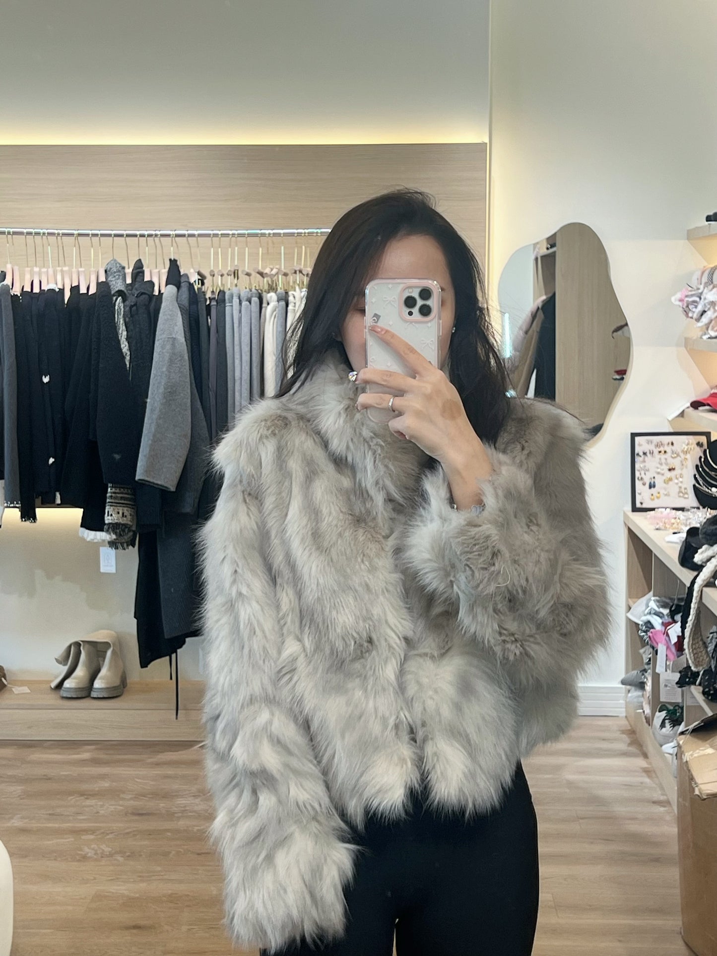 Kelly Designs Fox Fur Mix Grey Jacket (Instock)