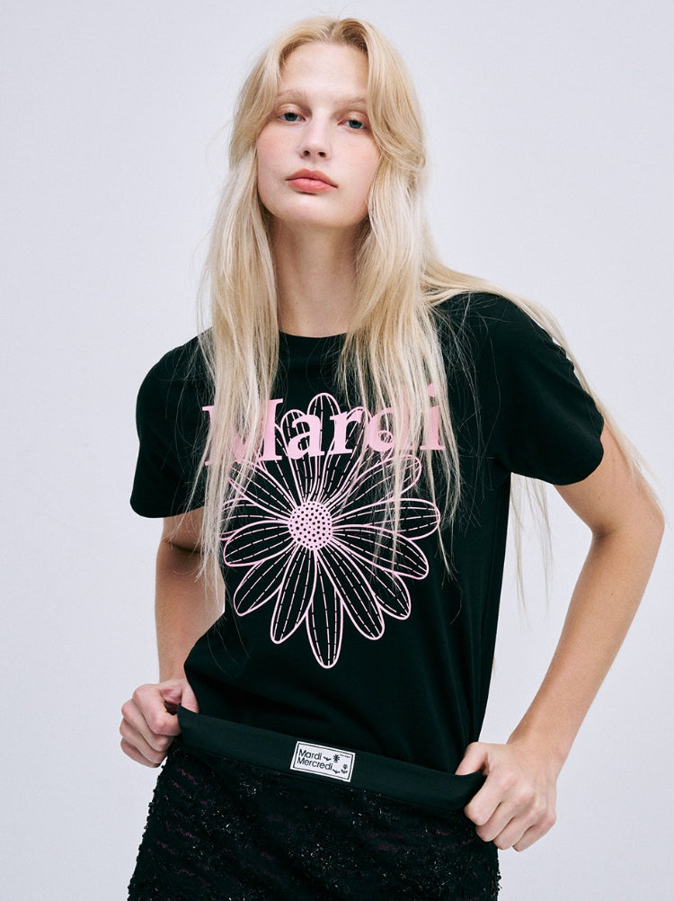 Mardi Mercredi SLIM TSHIRT FLOWERMARDI_BLACK PINK (Preorder)