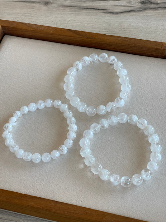 Kelly Designs White Snow Ghost Natural Crystal Bracelet (Instock)