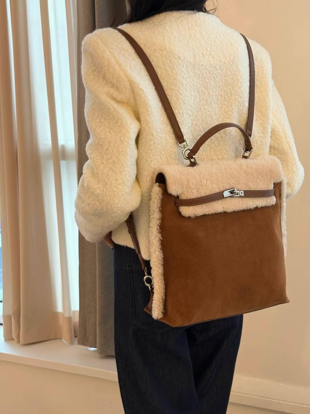 Korean APM Collection Brown Shearling Two Way Bag (Soldout)