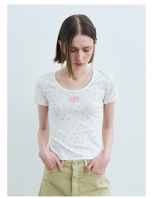 Marithe W Flower Short Sleeves TEE White(Preorder）