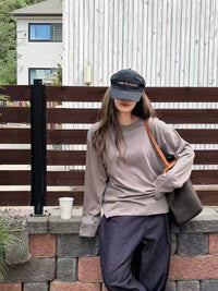 Korean OBJECT 100% Cotton Relaxed Long Sleeve Top (Instock)