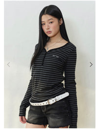 ASON Ellen Stripe Long Sleeve Tee – Black (Instock)