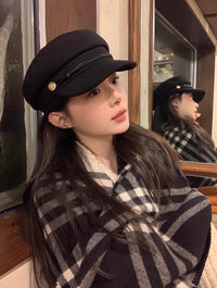 Kelly Designs Black Wool-Blend Baker Boy Cap (Instock)