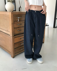 Korean ROBE:L Navy Polka Dot Wide-Leg Pants (Instock)
