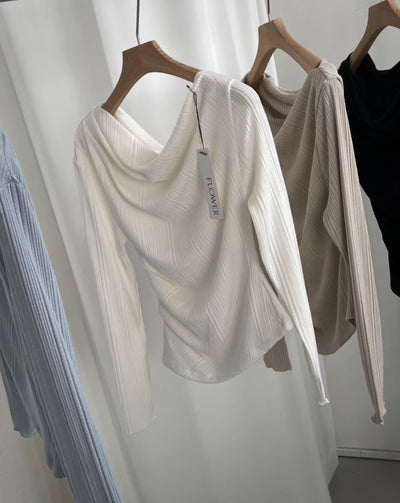 Korean APM Collection Draped Neck Ribbed Long Sleeve Top (Instock)
