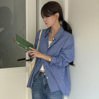 Korean Collection Mellow Check Shirt – Dusty Blue (Instock)