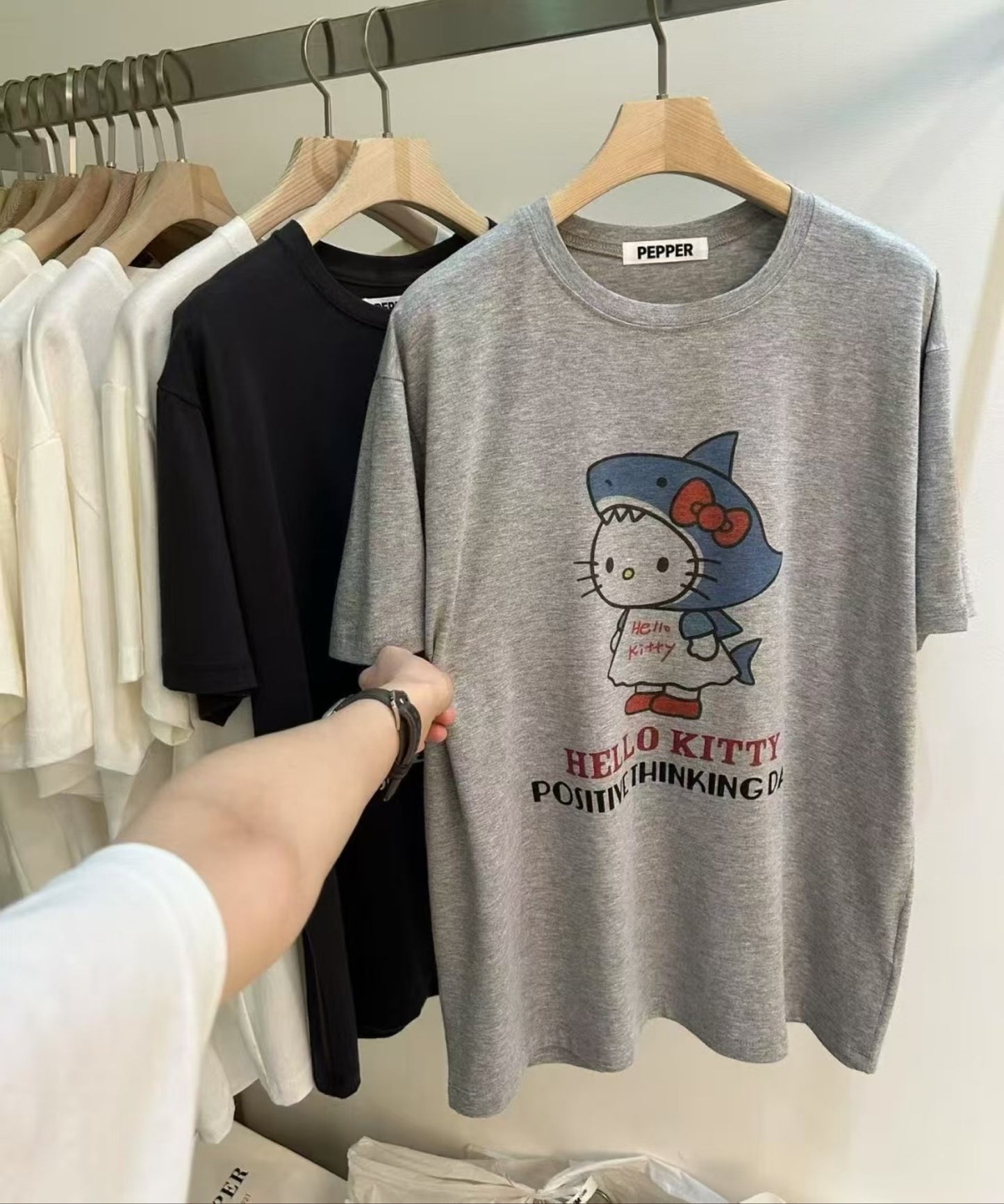 Korean APM Collection Hello Kitty Shark Graphic T-Shirt (Instock)
