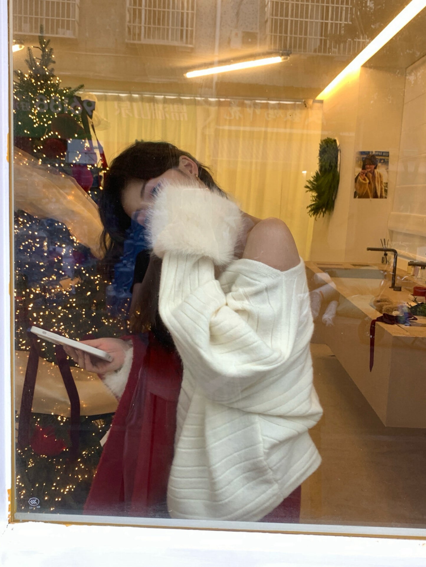 Kelly Designs  French-Inspired Off-Shoulder Knit Sweater with Fur Cuffs (Instock)