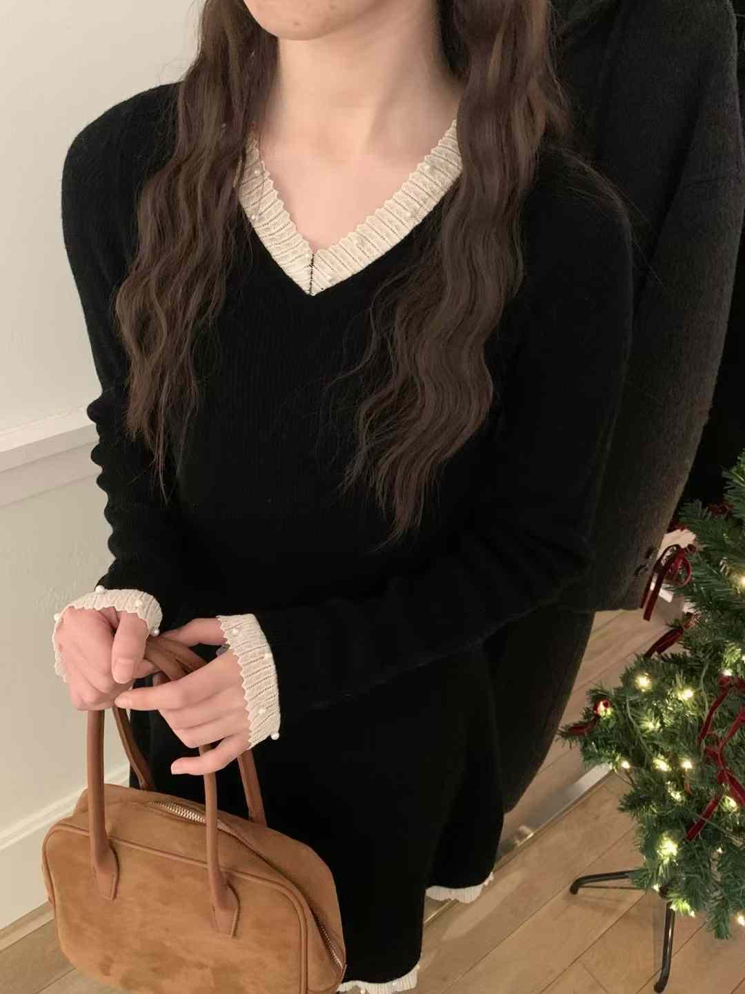 Kelly Designs V Neck Wool Black Dress (Instock)