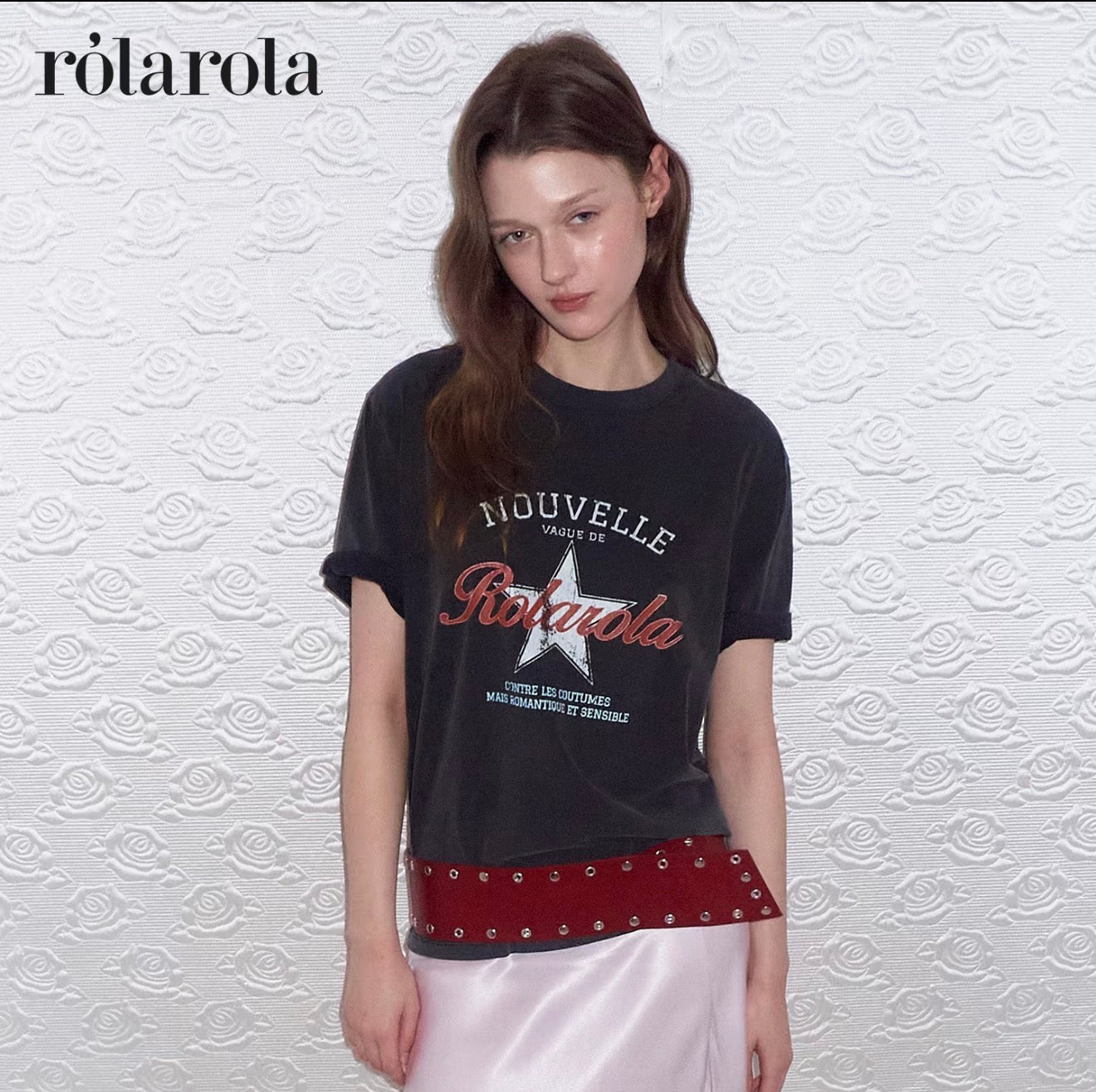 Rolarola Vintage Print Pigment Tshirt Charcoal (Instock)