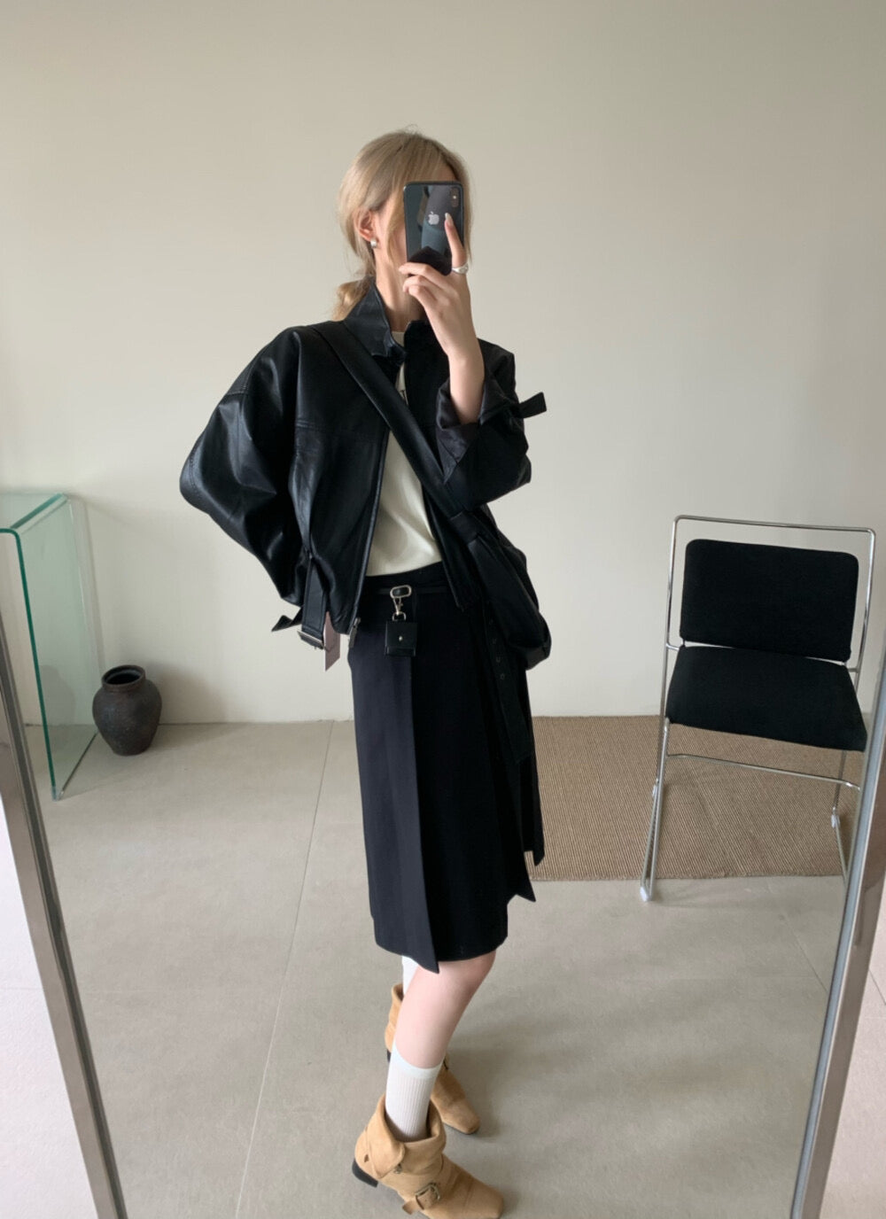 Kelly Designs 3colors Soft PU Leather Hoodie Jacket With Bag Set (Instock)