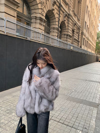 Kelly Designs Fox Fur Grey Purple Jacket (Instock)