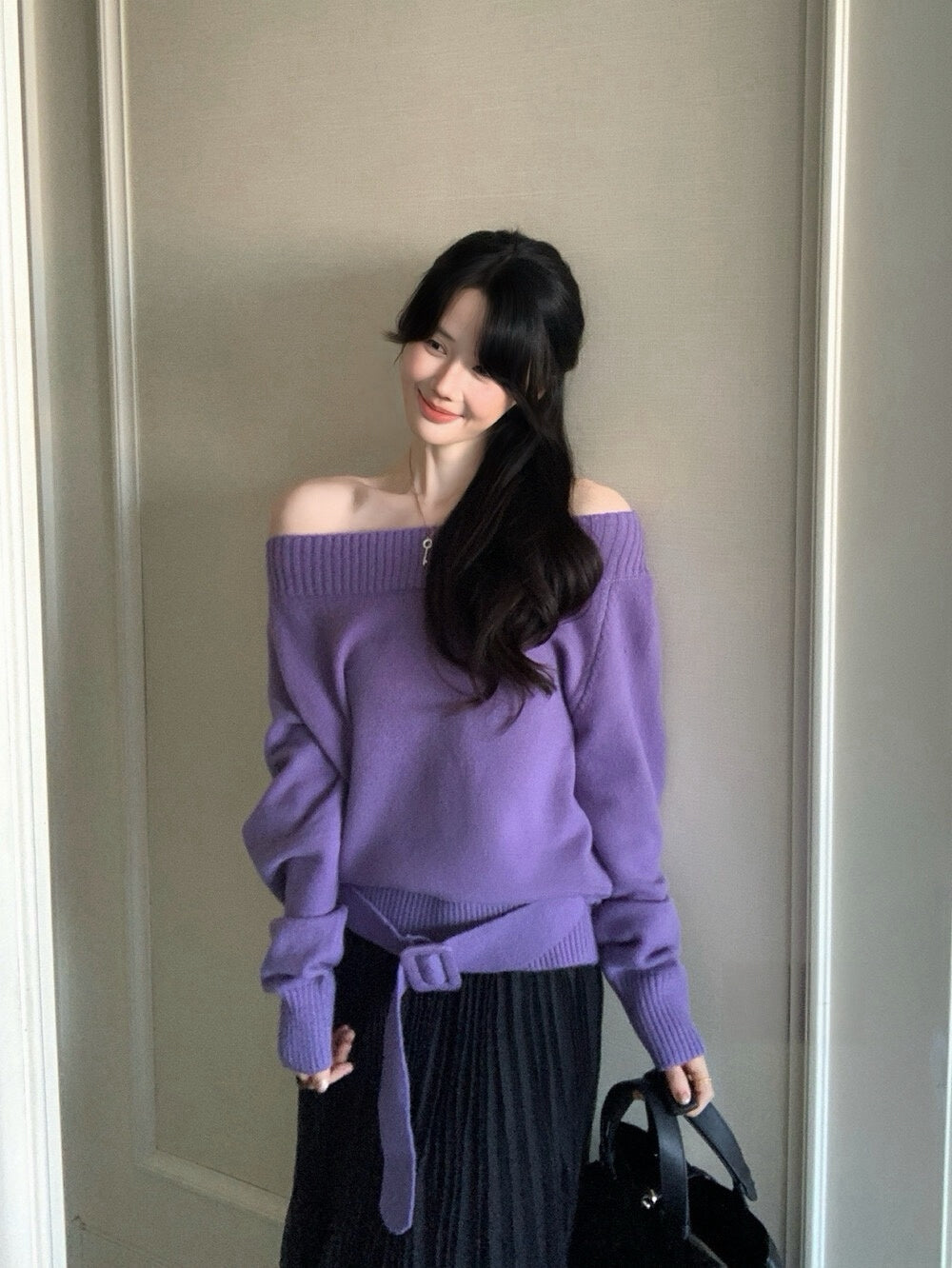 Kelly Designs Purple Wool Off Shoulder Top (Instock)