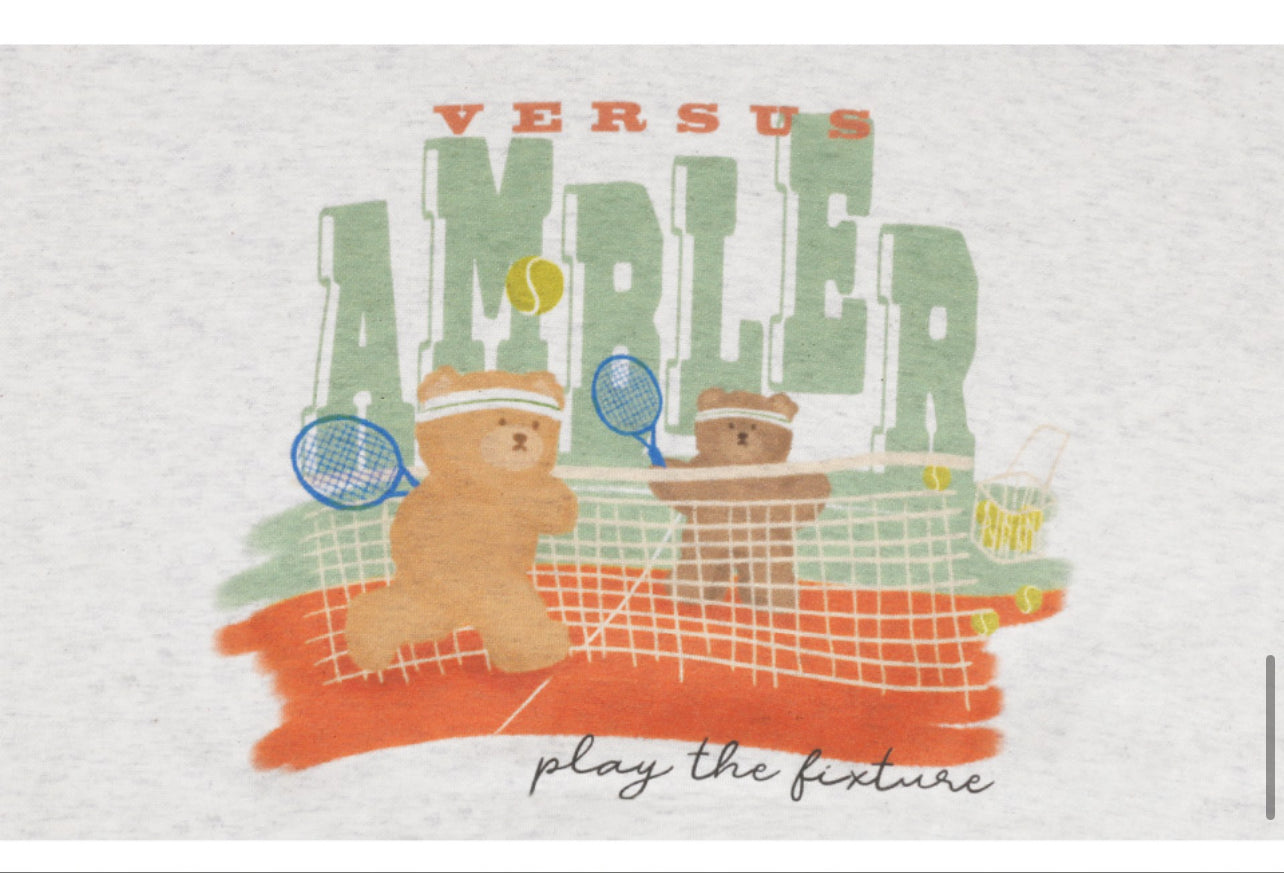 Ambler Bear tennis match Oatmeal Hoodie (Instock)