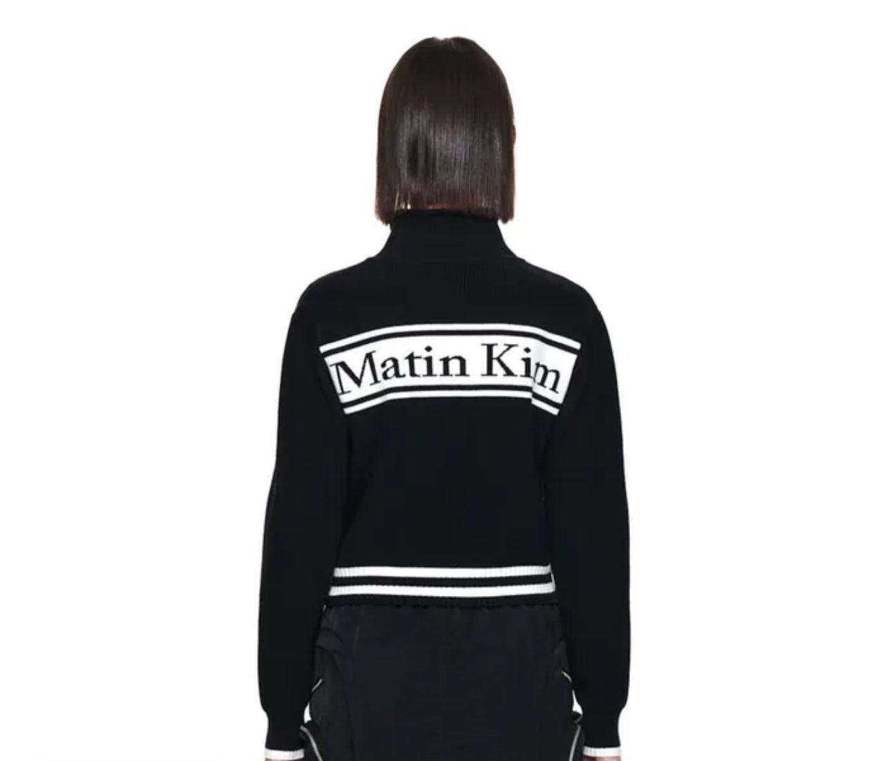 Matin Kim zip LOGO KNIT CARDIGAN IN Black (Instock)
