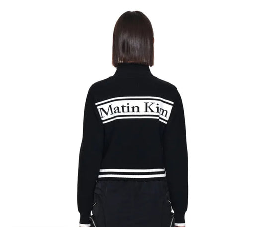 Matin Kim zip LOGO KNIT CARDIGAN IN Black (Instock)