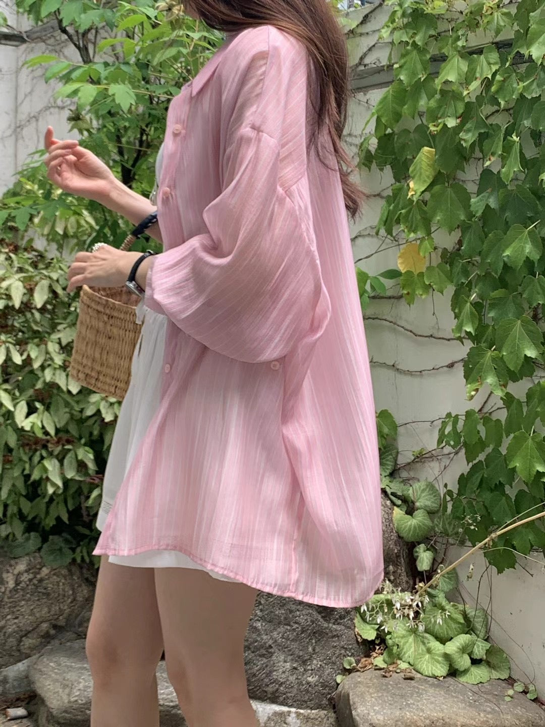 Korean APM Collection Stripe Pink Blouse & Shorts (Instock)