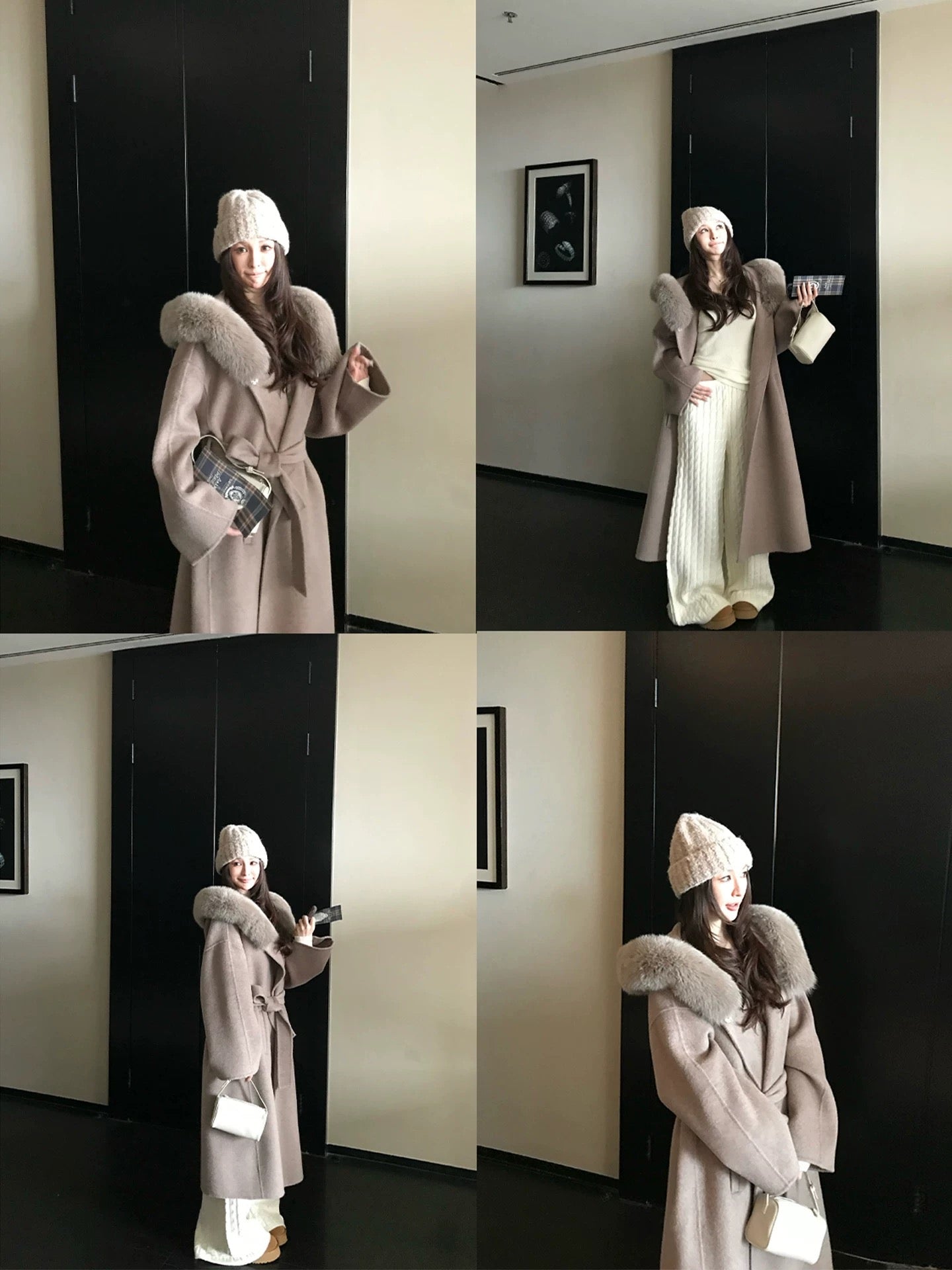 Kelly Designs 100% Wool Long Coat with Fox Fur Collar – Khaki (Instock)