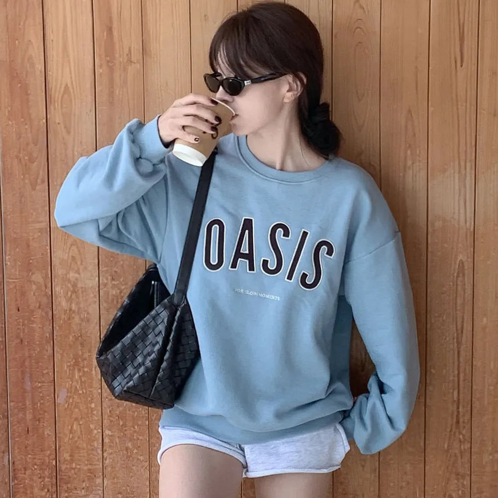Korean OASIS Graphic Oversized Sweatshirt – Cloud Blue (Instock)