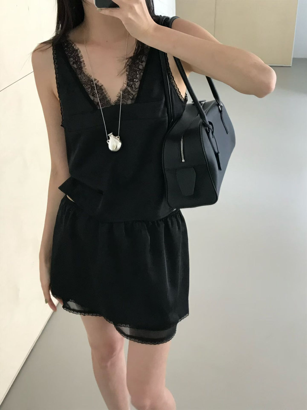 Korean APM Collection Lace Top and Skirt-Black (Instock)