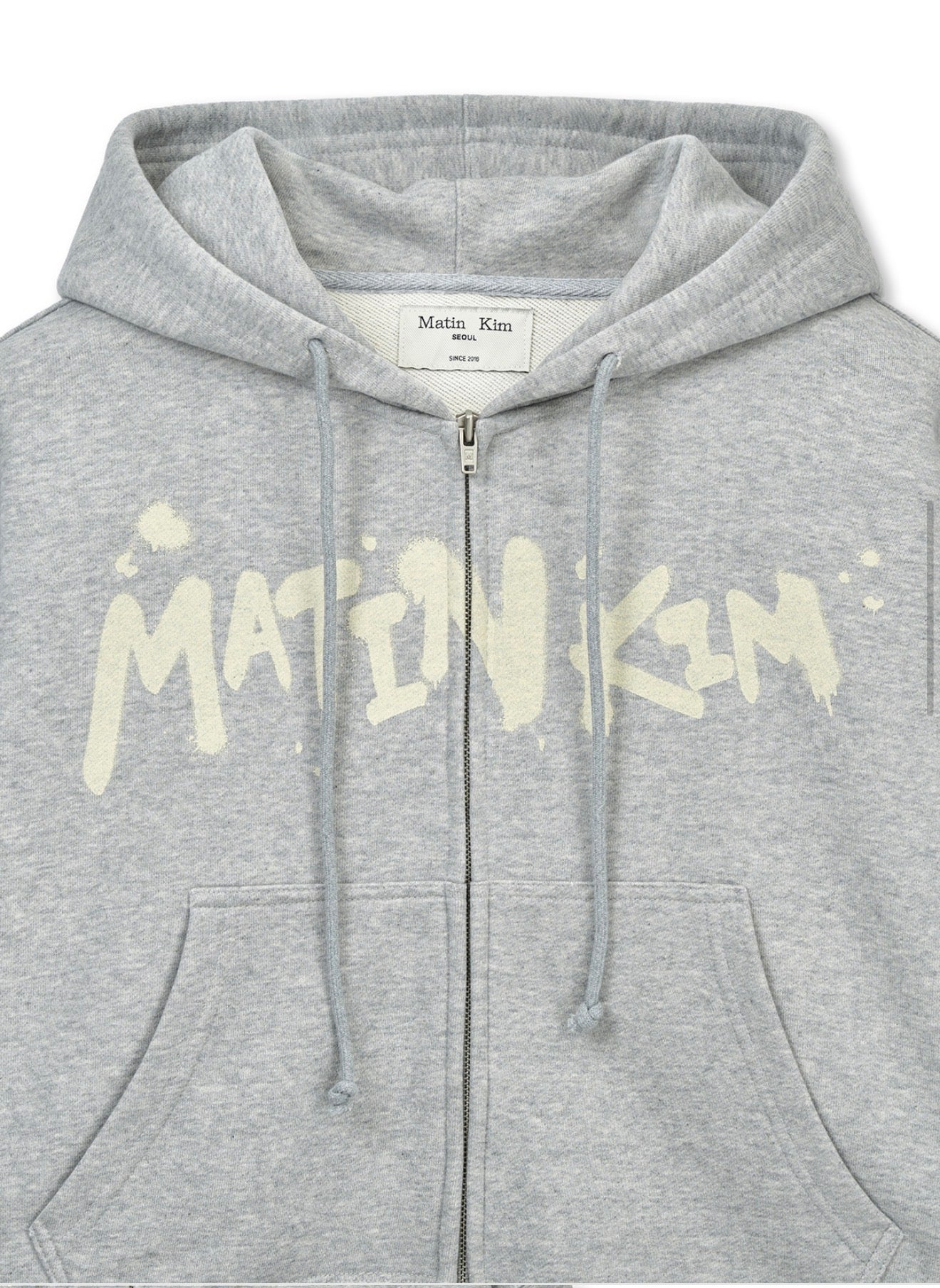 Korean Collection Matin Kim GRAFFITI LOGO CROP HOODY ZIP UP IN GREY (Instock)