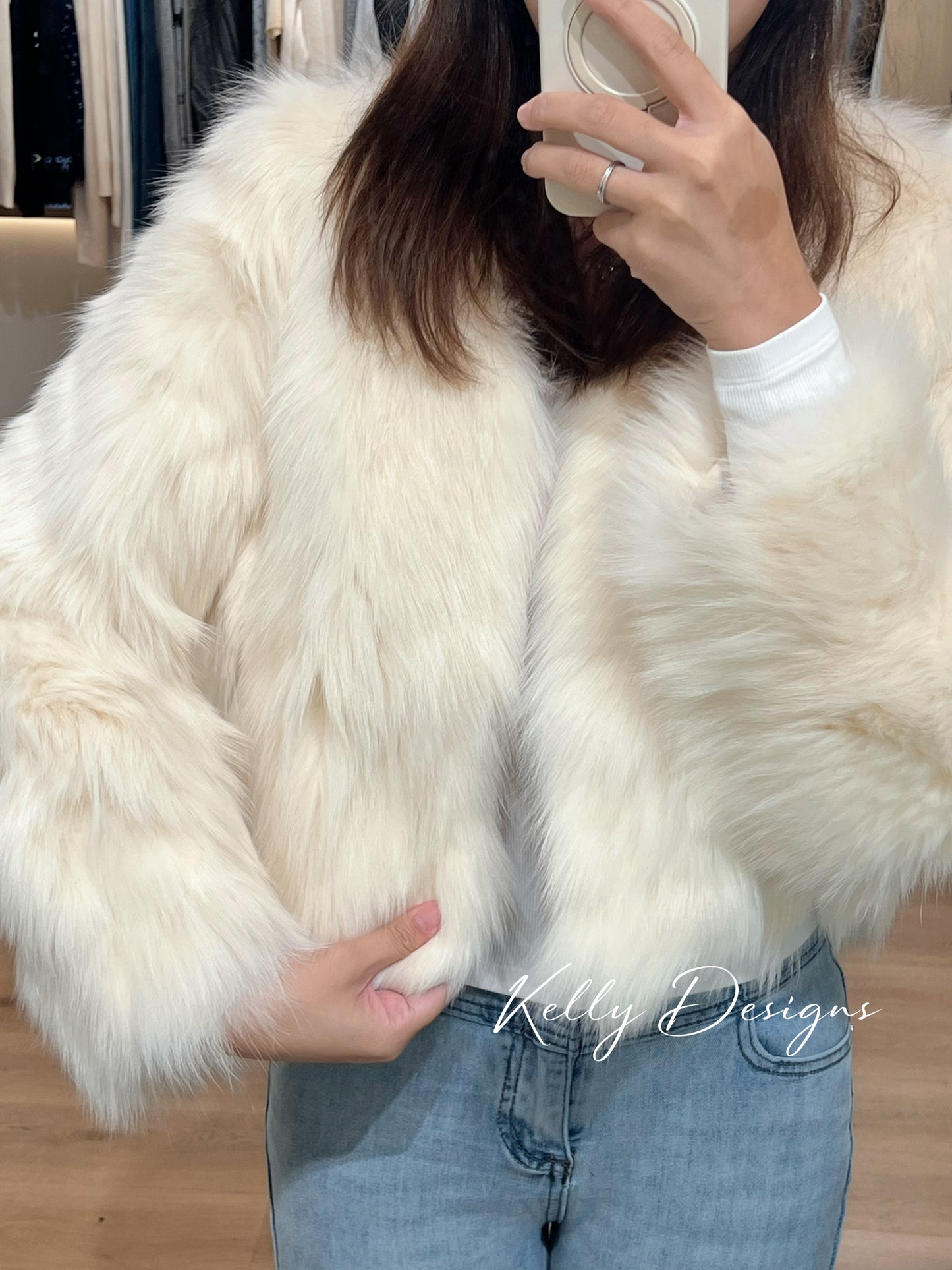 Kelly Designs 2 Colors Fox Fur Jacket with V Neck-Short Version (Instock)