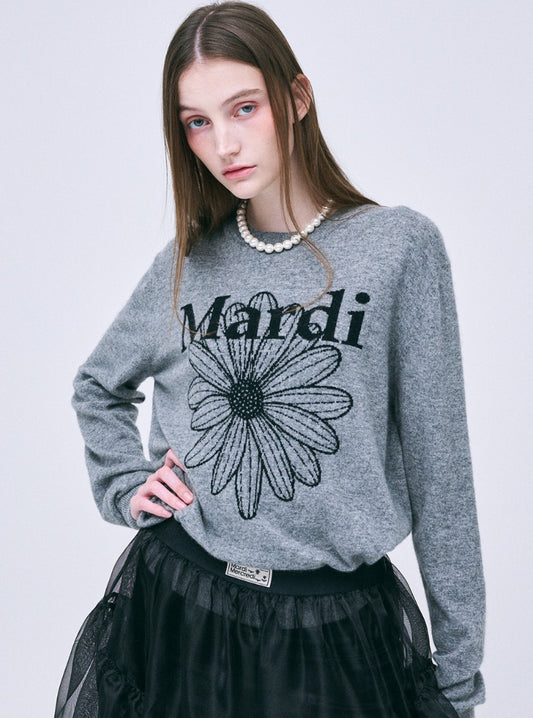 Mardi Mercredi CASHMERE CREW NECK FLOWERMARDI_GREY BLACK (Instock)