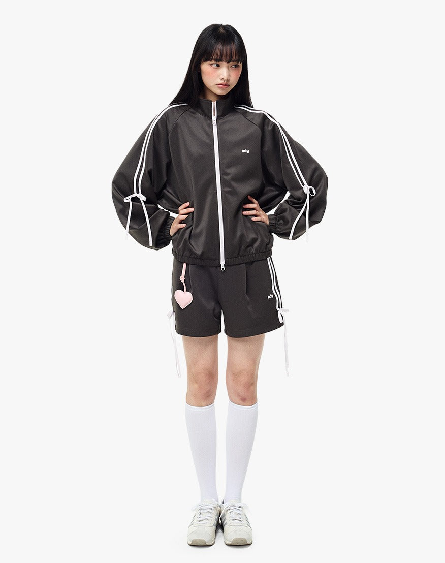 Korean Collection Nerdy 2pcs RIBBON TRACK SHORTS Brown SET (Instock)