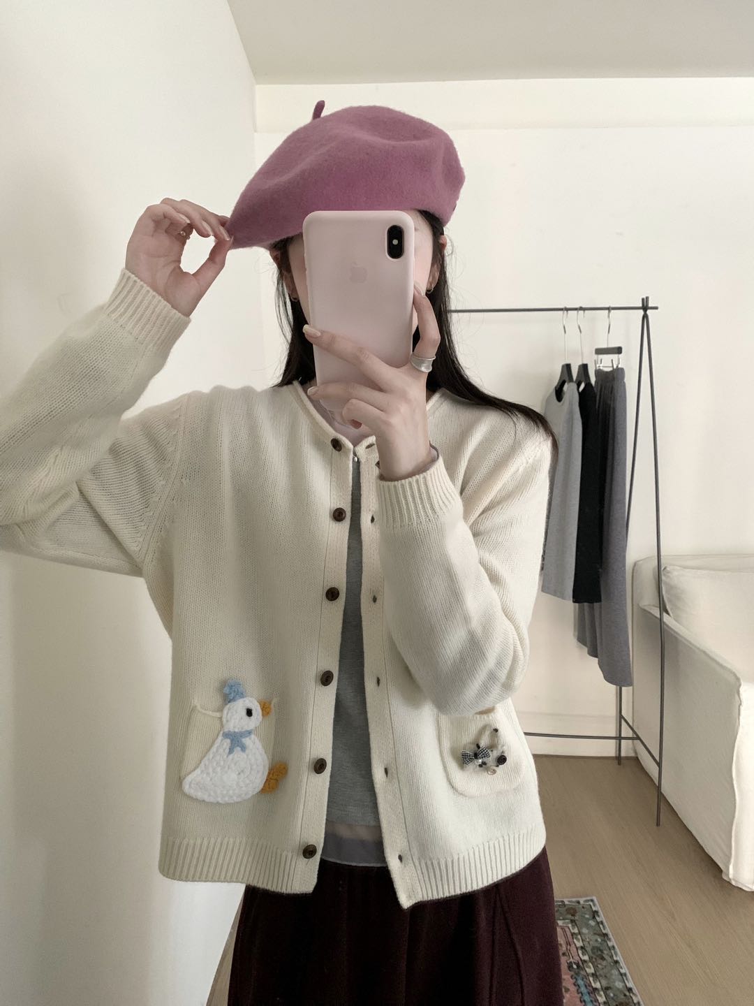 Kelly Designs Embroidery Cartoons Three Colors Wool Cardigan (Instock)