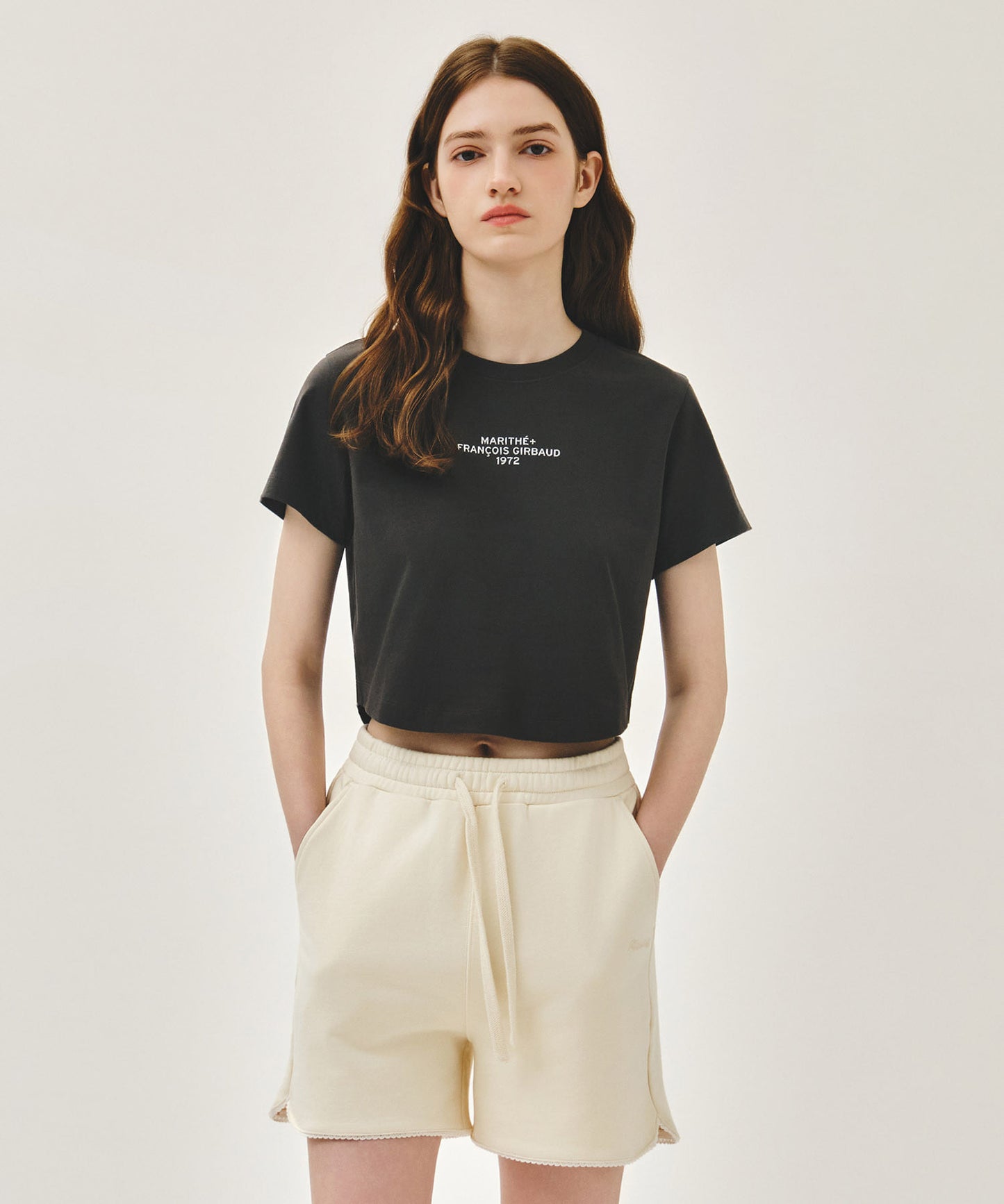 Marithe W SILVER LETTERING CROP TEE charcoal (Instock)
