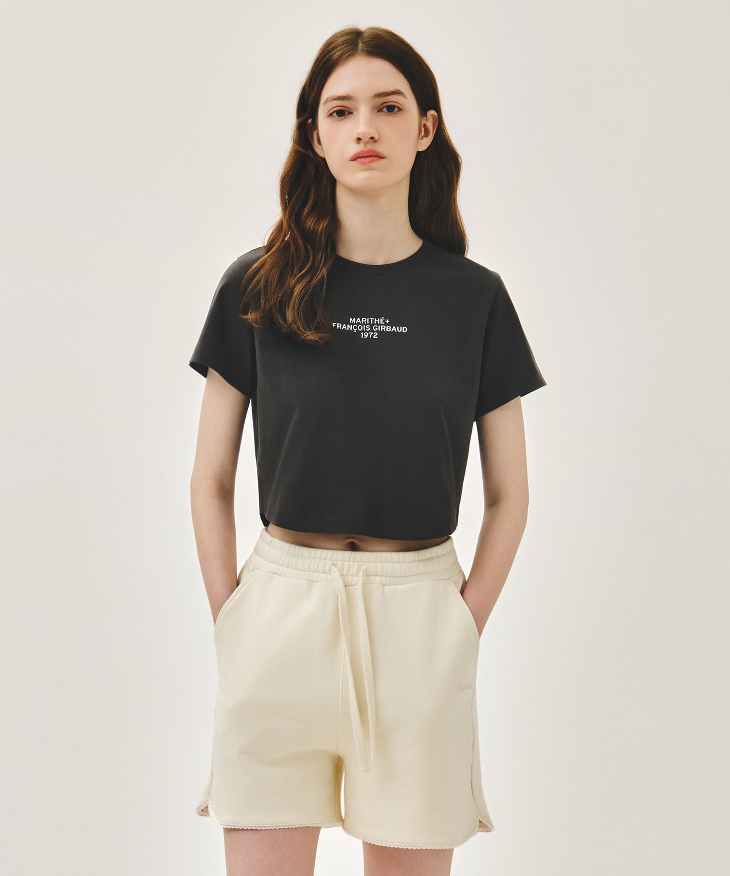 Marithe W SILVER LETTERING CROP TEE charcoal (Instock)