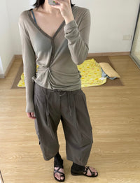 Korean Verso Henley V-neck Top (Instock)