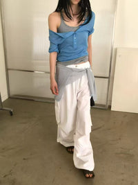 Korean APM Collection Sheer Button Henley Tee - 4 Colors (Instock)
