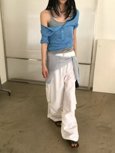 Korean APM Collection Sheer Button Henley Tee - 4 Colors (Instock)