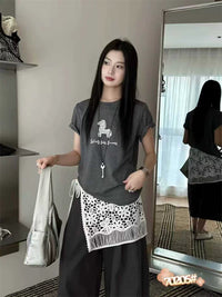 Kelly Designs Lace Horse Charcoal Tshirt（Instock)