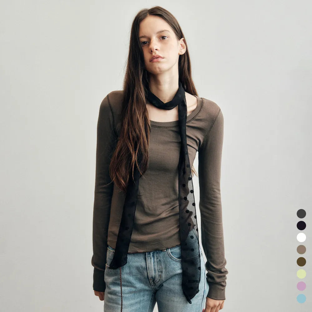 Korean Soft U-Neck Contrast Stitch Long Sleeve Top – 7 Colors (Instock)