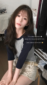 Korean Collection Tone-on-Tone Raglan 3/4 Sleeve Top (Instock)