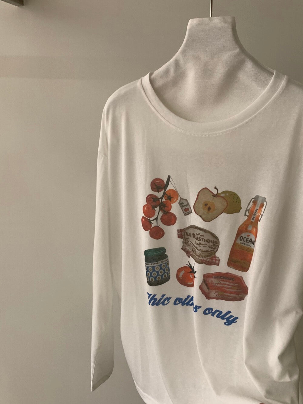 Kelly Designs Casual Graphic Sun Shirt – Groceries Long Sleeve & Blue Shorts (Instock)