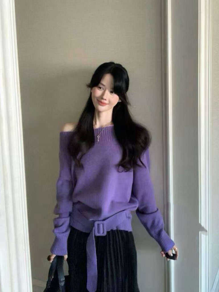 Kelly Designs Purple Wool Off Shoulder Top (Instock)