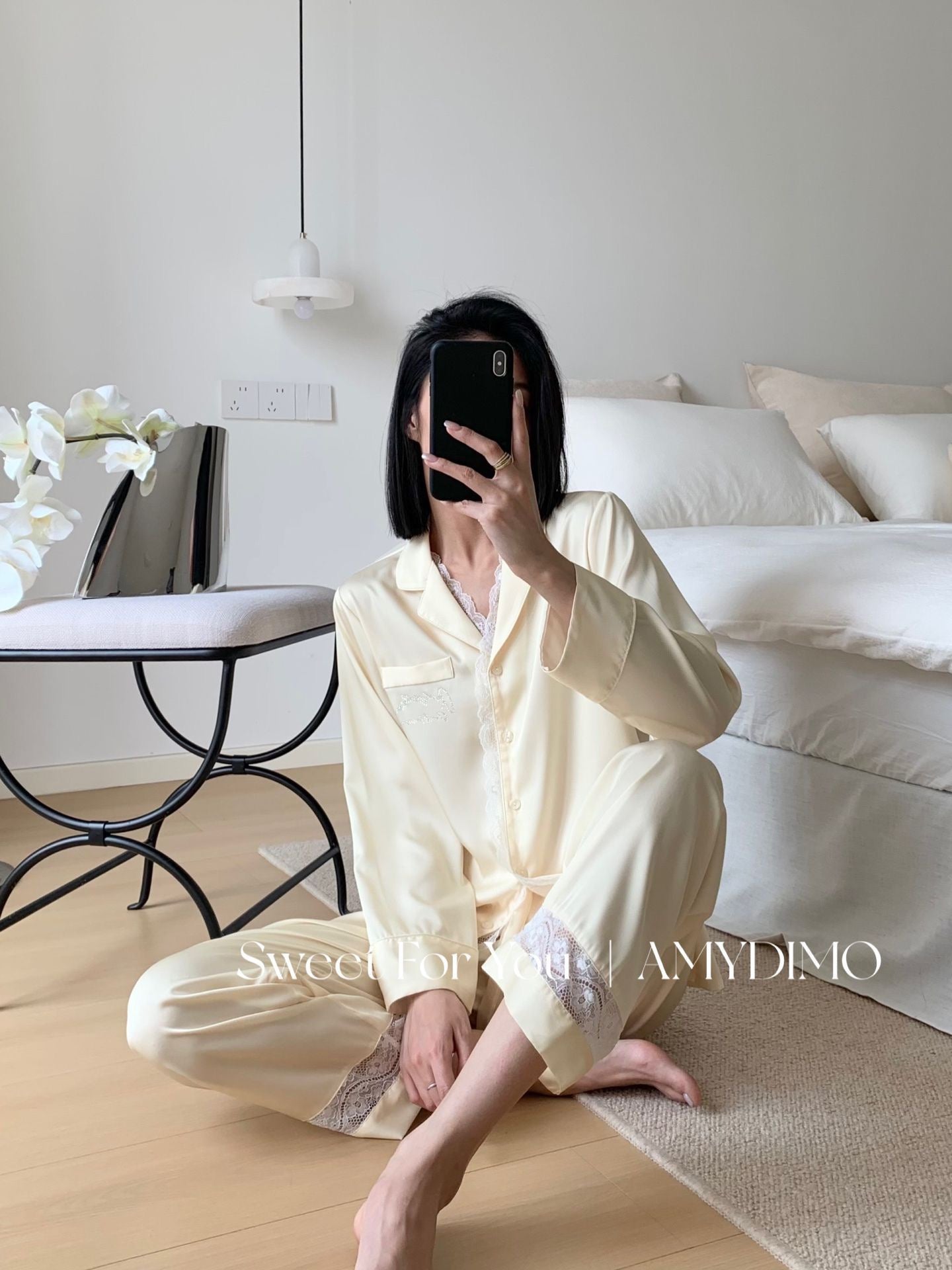 Amydimo Yellow Lace Female Pajama(Preorder)