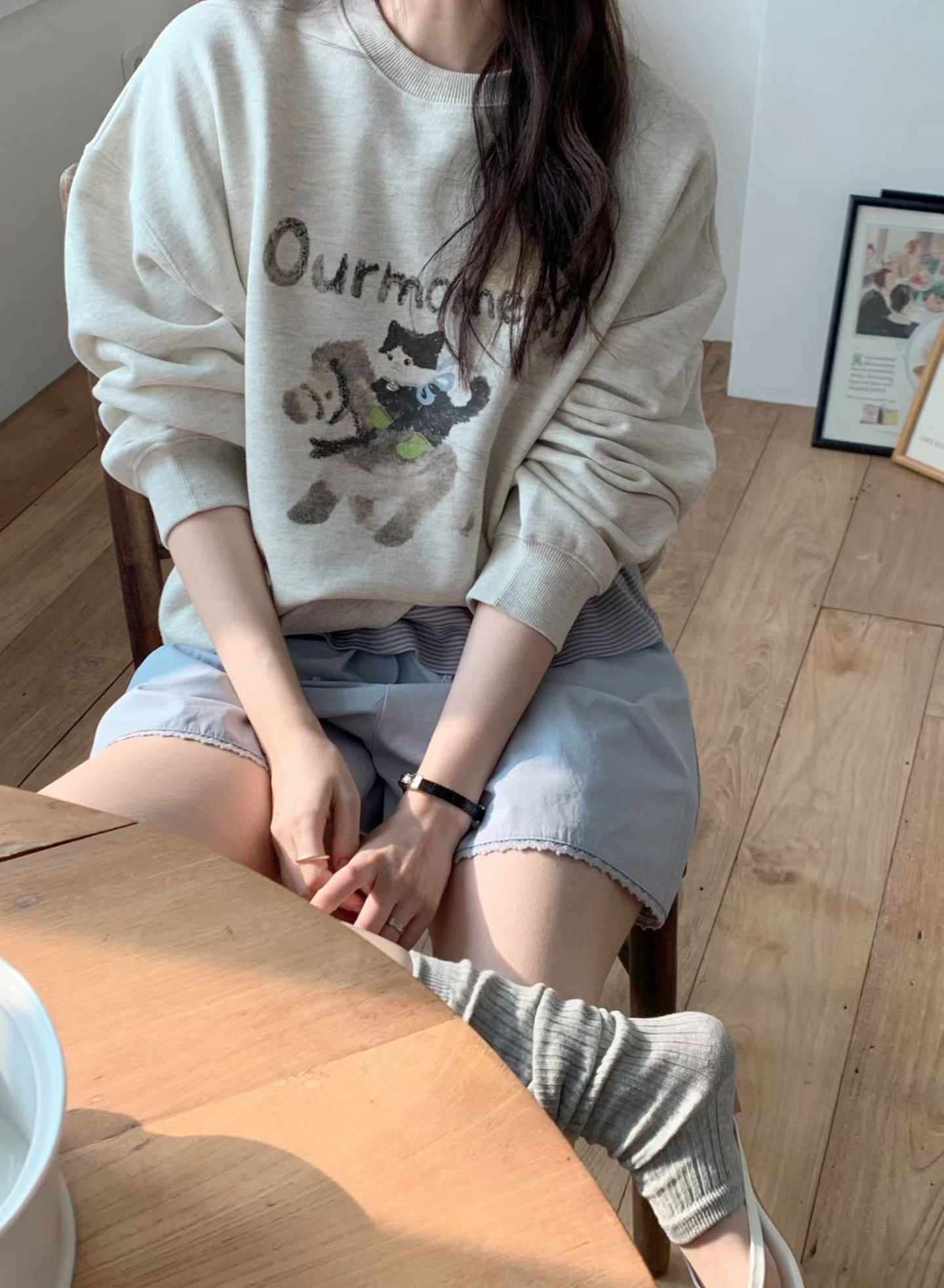 Korean APM Collection Cat Sweater and Blue Shorts (Instock)