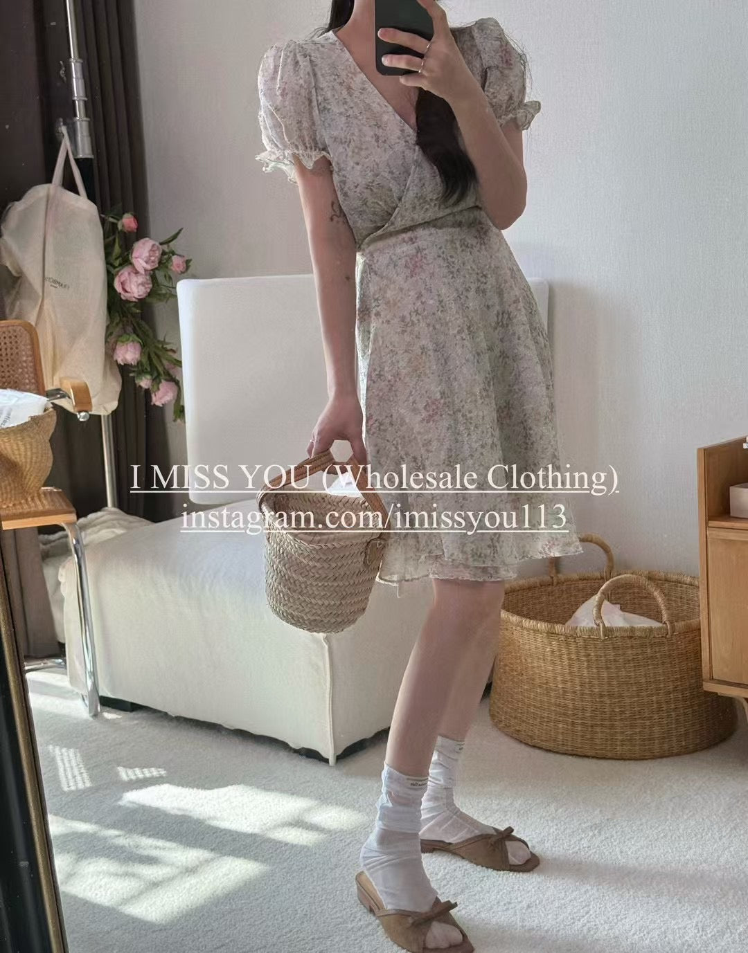 Korean APM Collection I Miss You Beige Flower Dress (Instock)